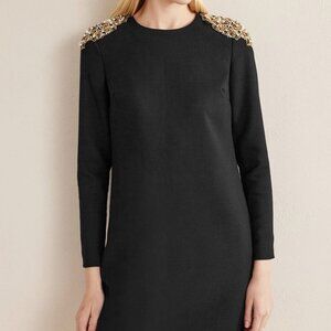 Boden Black Beaded Mini Shift Dress Black Size 16R